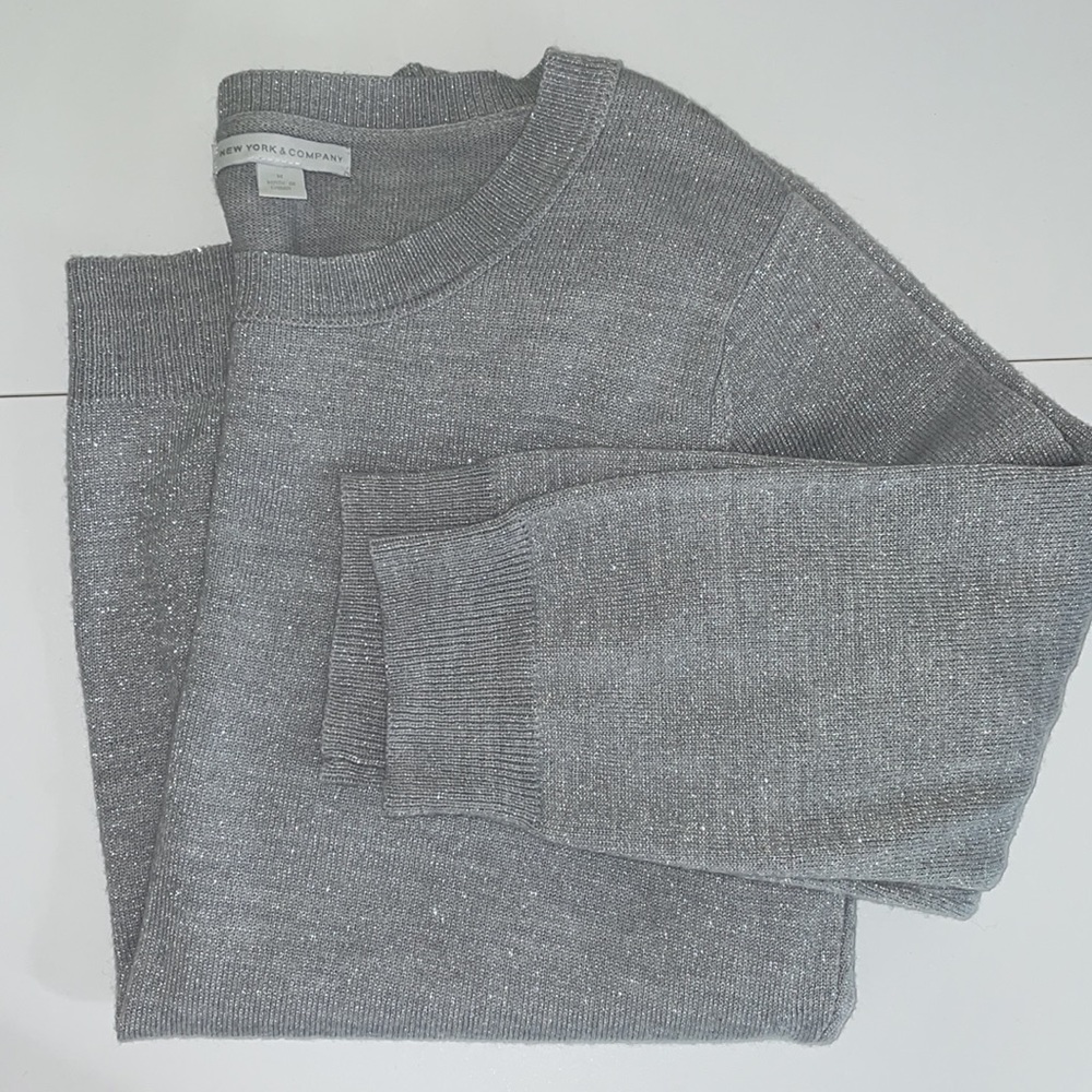 Silver/Grey New York & Company Light Mid Sleeve Sweater - Picture 6 of 6